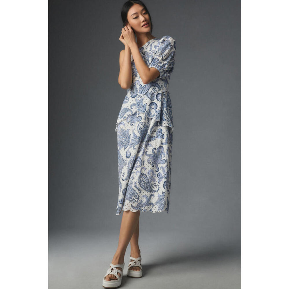 FARM Rio One Shoulder Dress in Blue and White Paisley - Picture 3 of 12